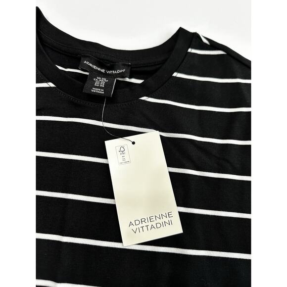 Adrienne Vittadini Knit Top Womens XS White Black Stripe Shirt Crew Neck NWT - Picture 4 of 5